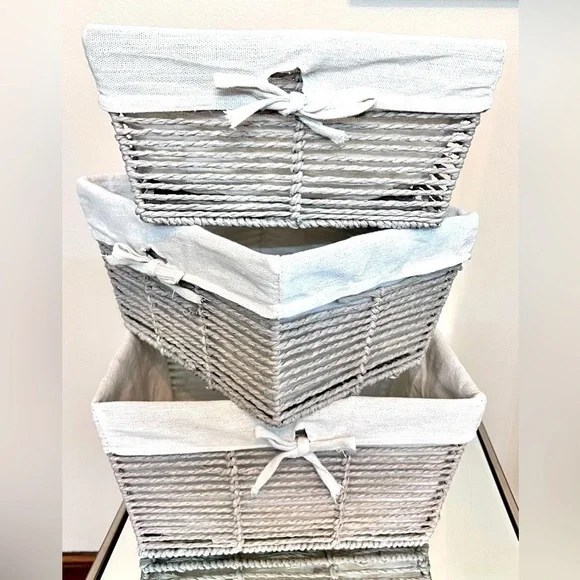 Basket set of 3 with liners for pantry, office, bathroom, organizing needs NWT - Picture 1 of 10